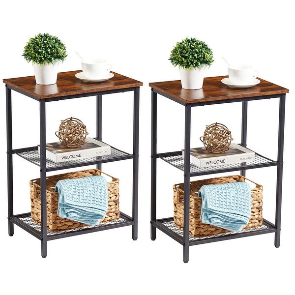 Modern Narrow Side Table with 3-tier Mesh Storage Shelves(1PCS/2PCS)