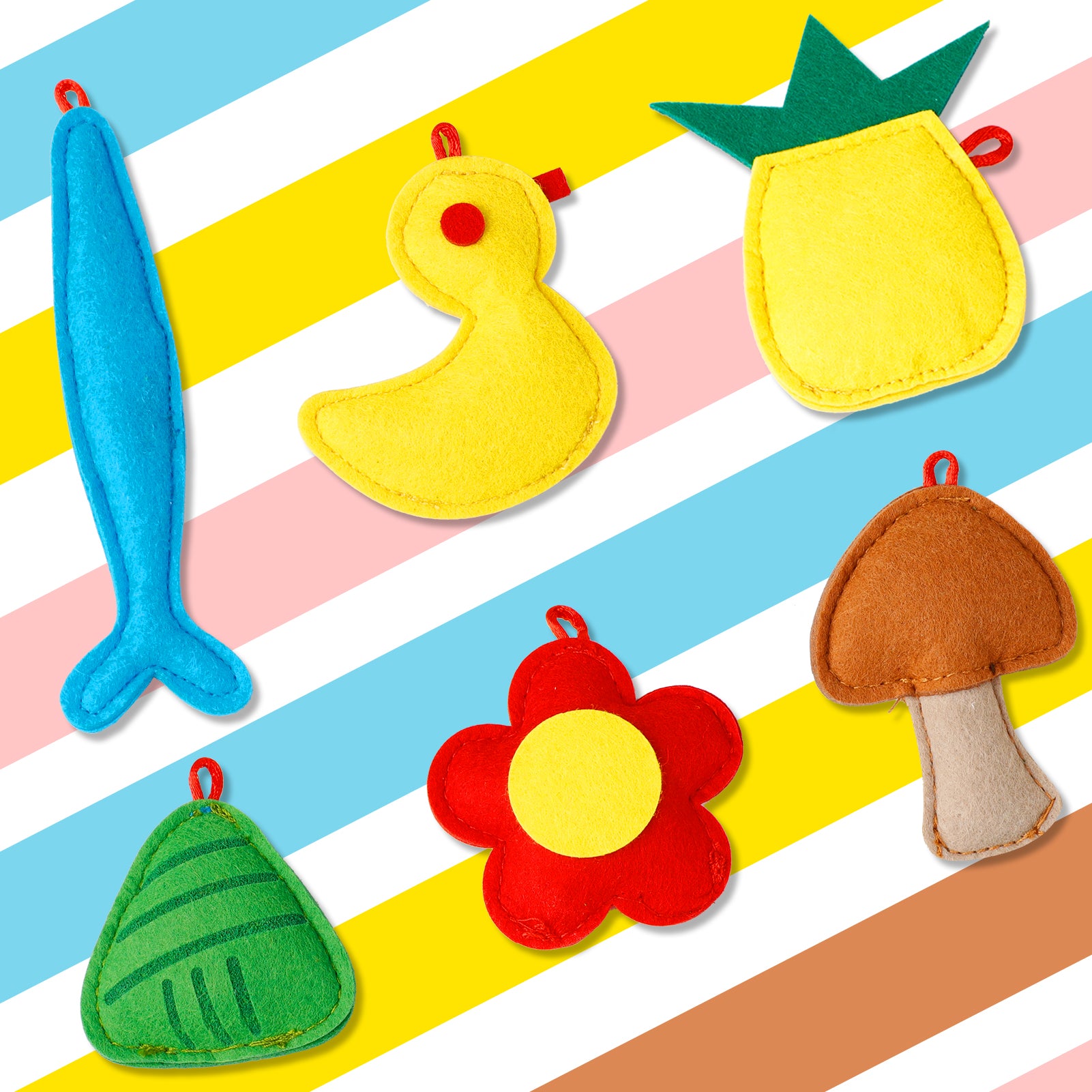 Legendog 6PCS Felt Cat Toys Duck Fish Pineapple Cat Catnip Toys Flower Kitten Chew Toys Cat Wand Refill