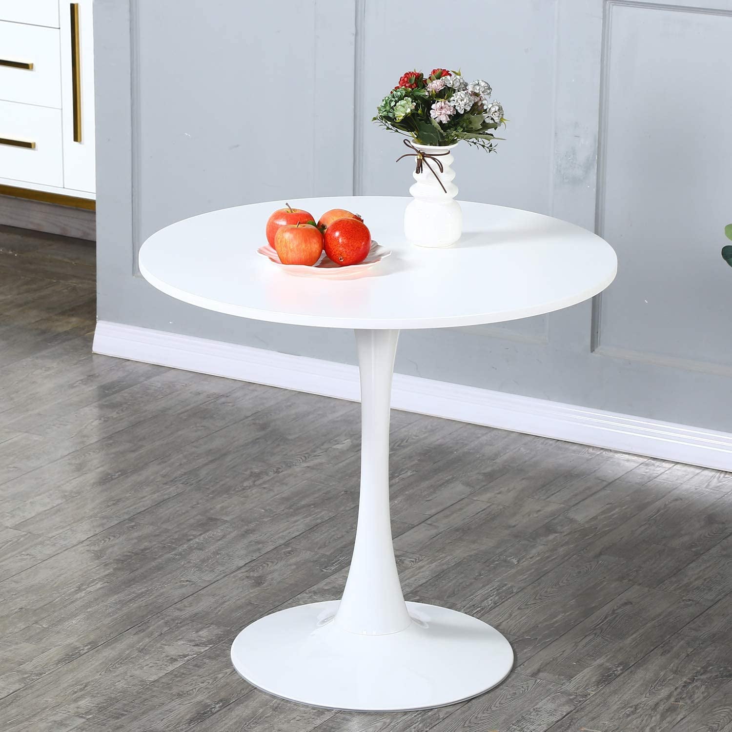 Omni House Round Dining Table ,Modern White Tulip Dining Room Table with MDF Table Top Leisure Coffee Table for 4 Person