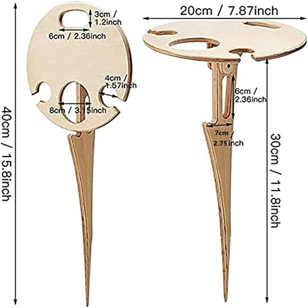 Outdoor Wine Table Picnic， Holder Portable Folding Wine with Round Desktop Wooden Picnic Table for Outdoor Picnic Wine Glass Holders， Gardening， Travel， Camping， BBQ， Party