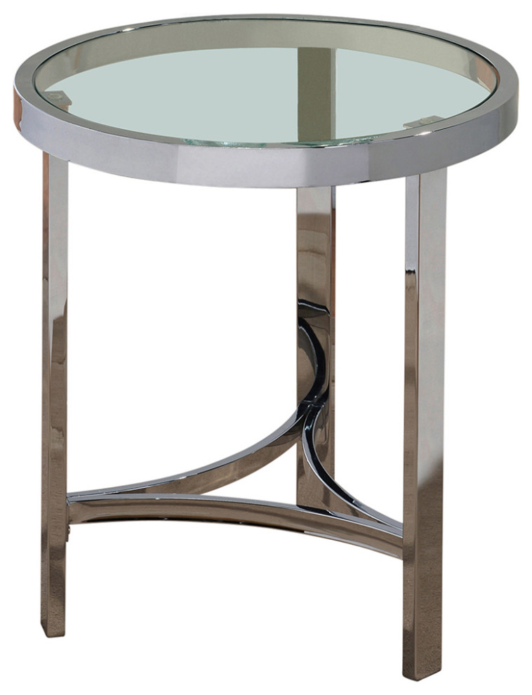 Strata Round Contemporary Metal/Glass Accent Table in Chrome/Clear   Contemporary   Side Tables And End Tables   by WHI  Houzz