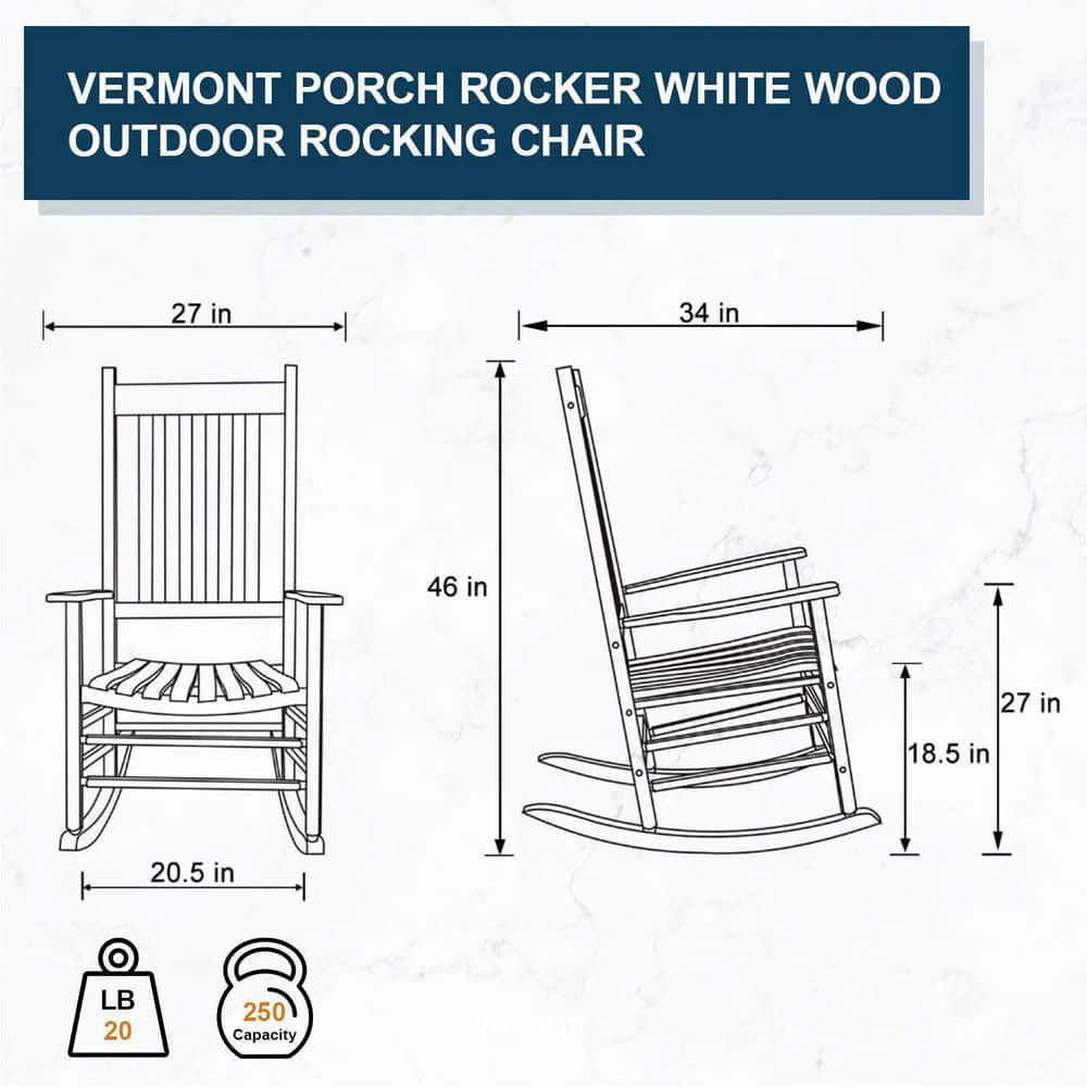 Shine Company Vermont Porch Rocker White Wood Outdoor Rocking Chair