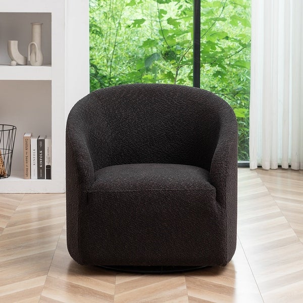 Modern Boucle Upholstered Swivel Barrel Armchair