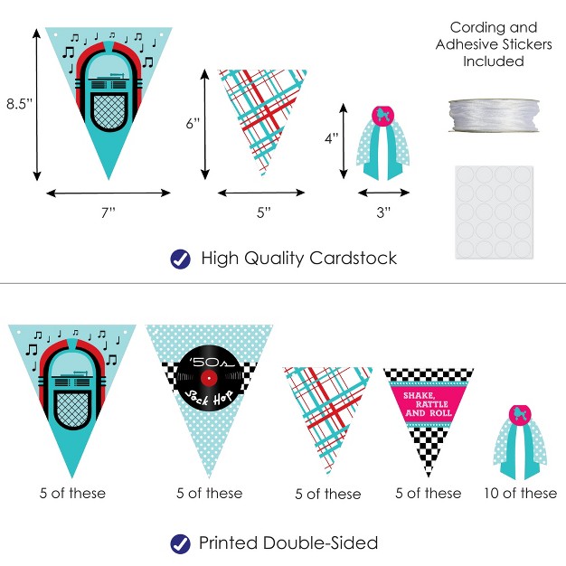 Big Dot Of Happiness 50 x27 s Sock Hop Diy 1950s Rock N Roll Party Pennant Garland Decoration Triangle Banner 30 Pieces