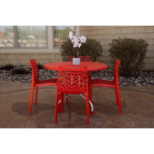 Delfino Round Table and Karissa Patio Chairs 5Piece Outdoor Lounge Set