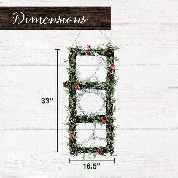 Fraser Hill Farm 33in. Christmas Christmas JOY Door Hanging with Berries and Pinecones on Grapevine Frame