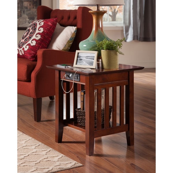 Mission Solid Wood End Table in Walnut with Built-In Charging