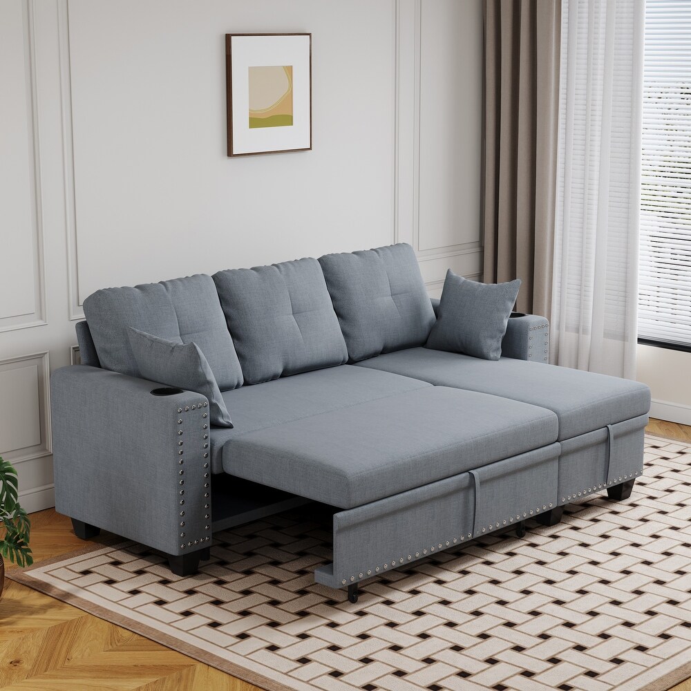 L shaped Sectional Recliner with Pull out Sofa Bed  Chaise Lounge Sofa