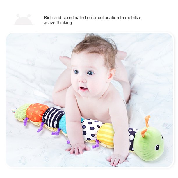 ISHANTECH Stuffed Caterpillar Baby Toys Musical Soft Infant Toy Sensory Plush Toys Crinkle Rattle with Ring Bell Design for Crawling Babies Boys Girls Newborn Preschool Toddler 3+ Month Green