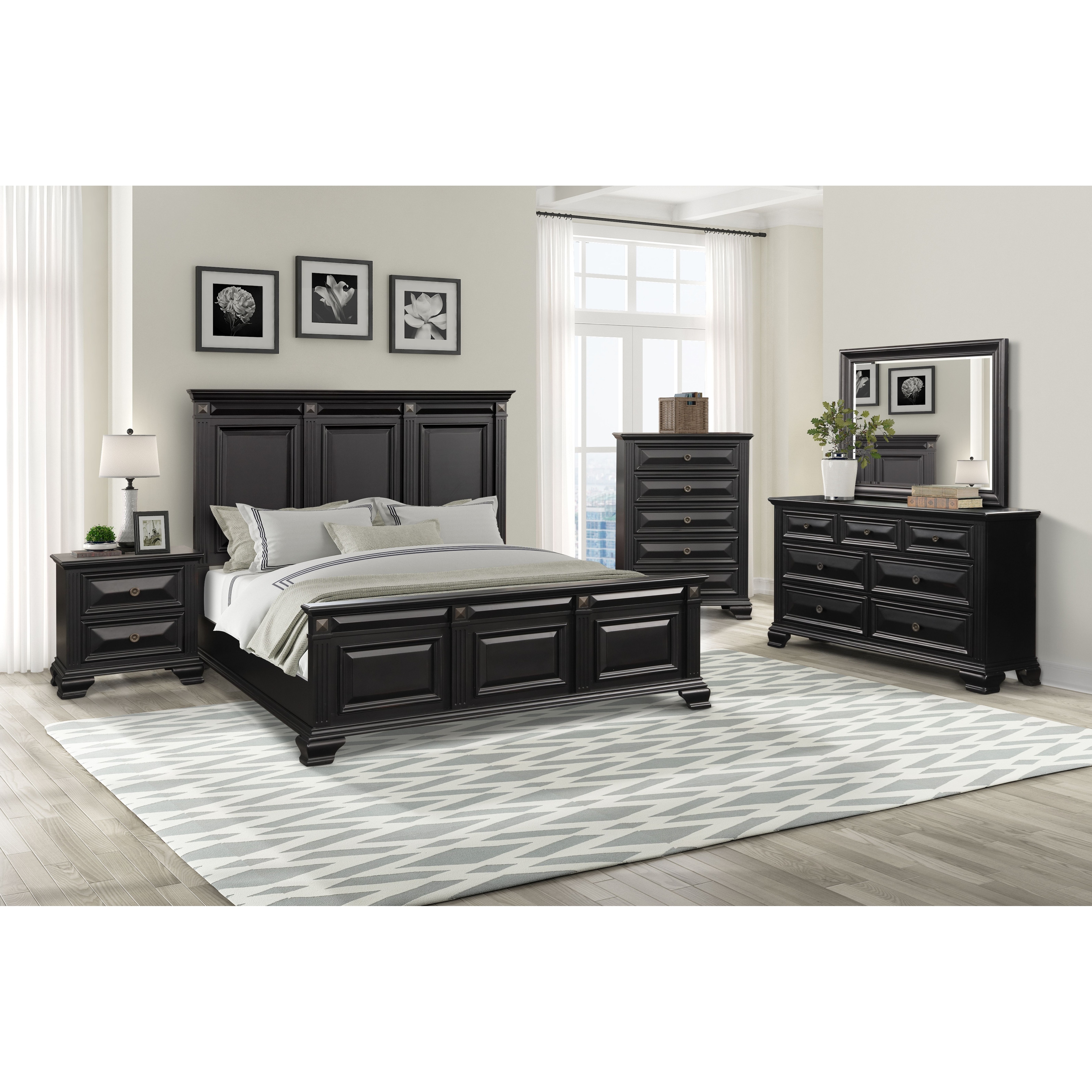 Roundhill Furniture Renova Vintage Black Wood Panel Bedroom Set - - 31294038