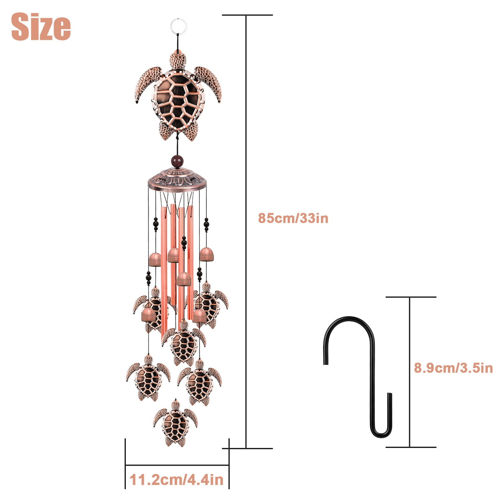 TSV Sea Turtle Wind Chimes， Hanging Outdoor RetroTortoise Wind Chimes Bells with S Hook， Indoor Decor， Memorial Gift Symbolizes Longevity Health Steadiness and Peace， Hang for Garden Yard Patio