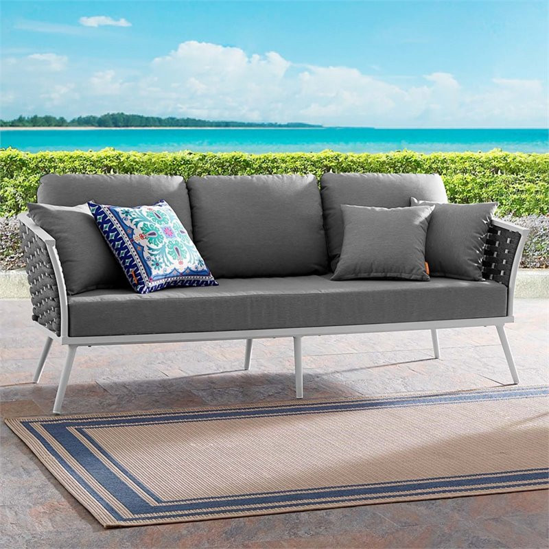 Afuera Living Aluminum Patio Sofa in White Gray   Midcentury   Outdoor Sofas   by Homesquare  Houzz