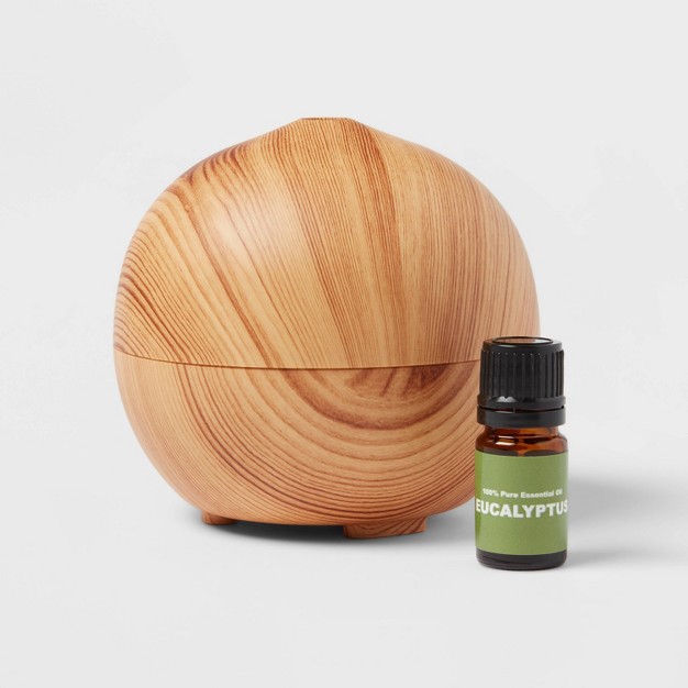 100ml Woodgrain Ultrasonic Diffuser Plus 5ml Eucalyptus Essential Oil Kit