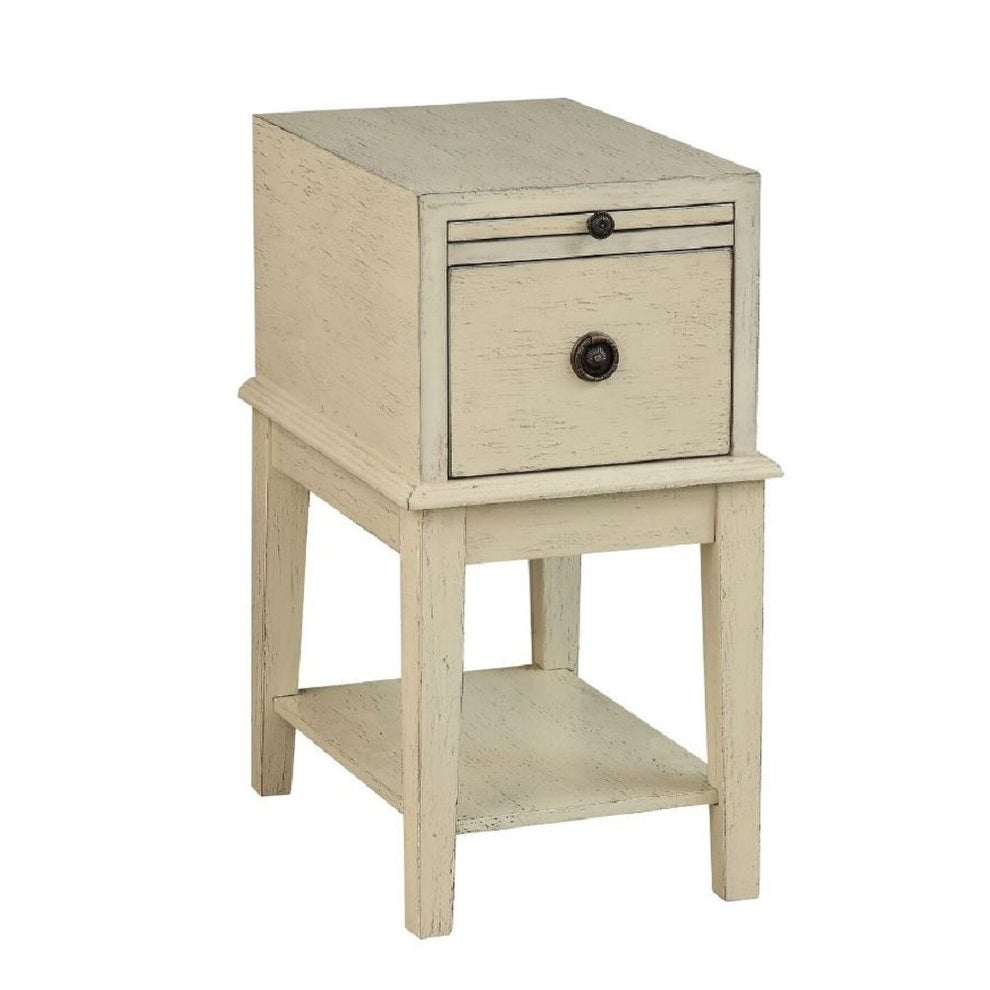 Somette One Drawer Chairside Table， Millstone Textured Ivory - 14