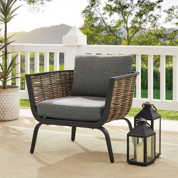 2pk Ashby Outdoor Woven Wicker Arm Chairs Black natural Linon