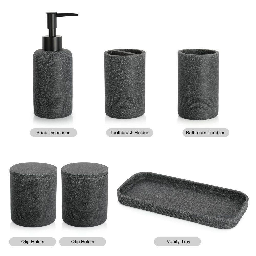 Dracelo 6-Piece Bathroom Accessory Set with Soap Dispenser Tray 2 Jars Bathroom Tumbler Toothbrush Holder in Black B09M7WY8F9