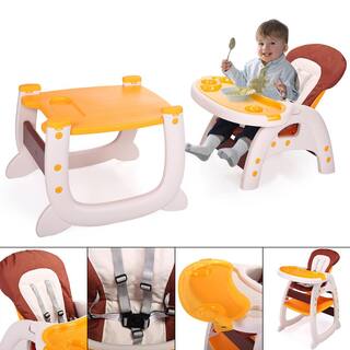 Nyeekoy 3-in-1 Convertible Toddler High Chair Table Baby Booster Seat with Feeding Tray Yellow TH17L0218