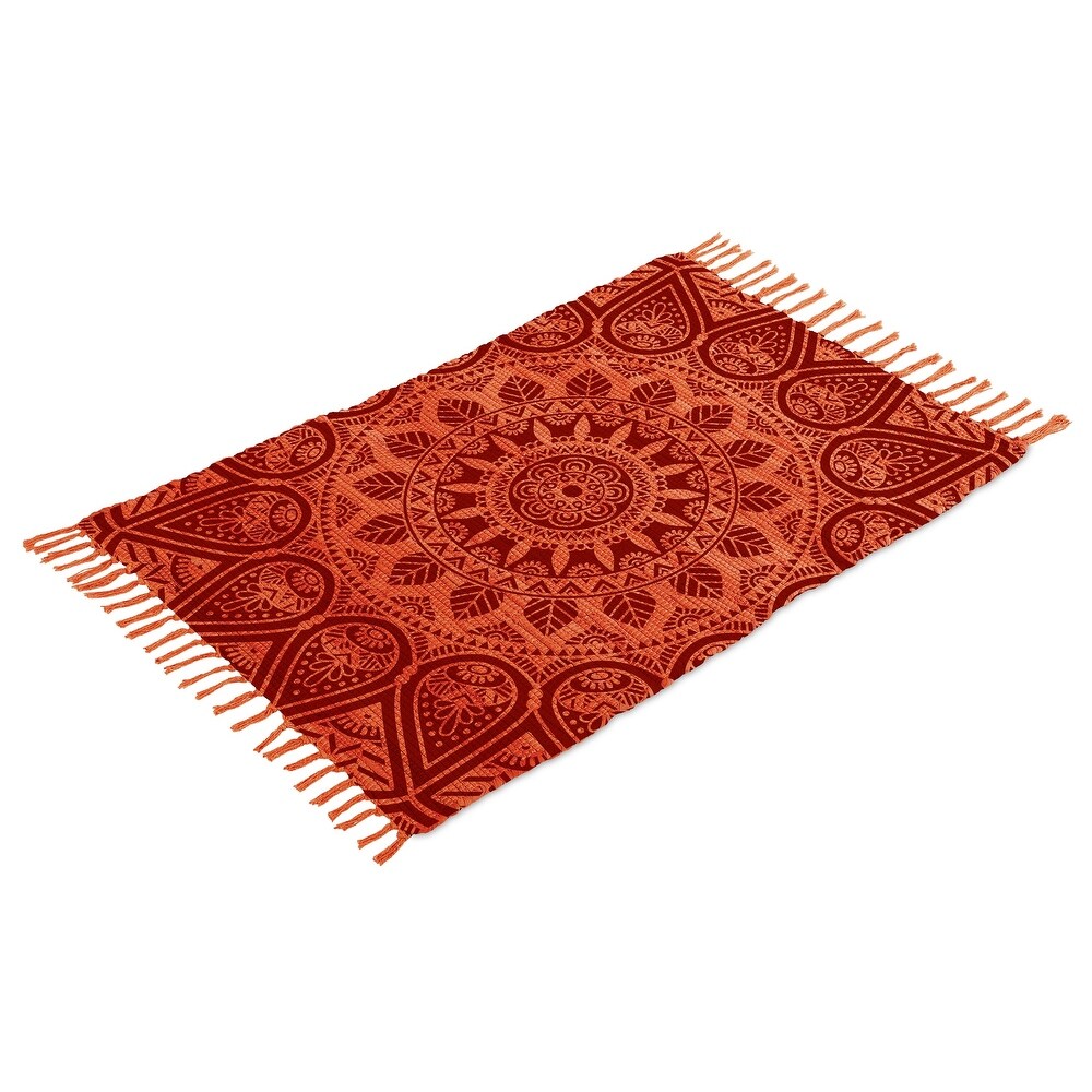 Cotton Woven Boho Rug 2'x3' Small Rug with Tassel  Versatile Washable Throw Rug for Bedroom Bathroom Hallway  Laundry  Entryway