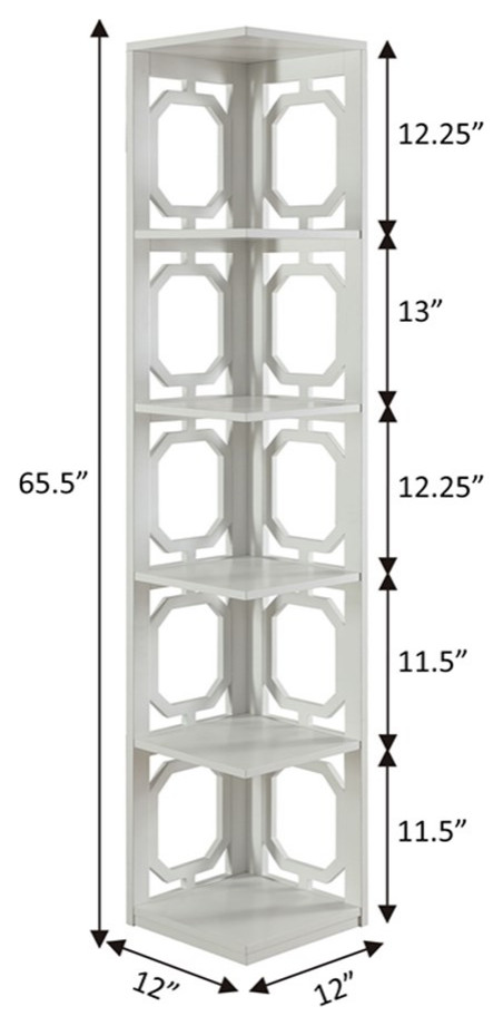 Convenience Concepts Omega Three Shelf Corner Bookcase in White Wood Finish   Transitional   Bookcases   by Homesquare  Houzz