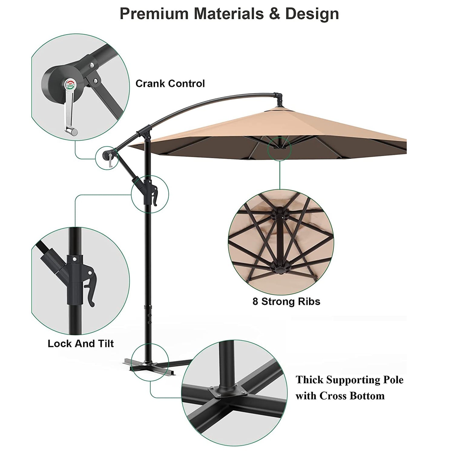 Yangming 12ft Offset Hanging Patio Umbrella，Champagne