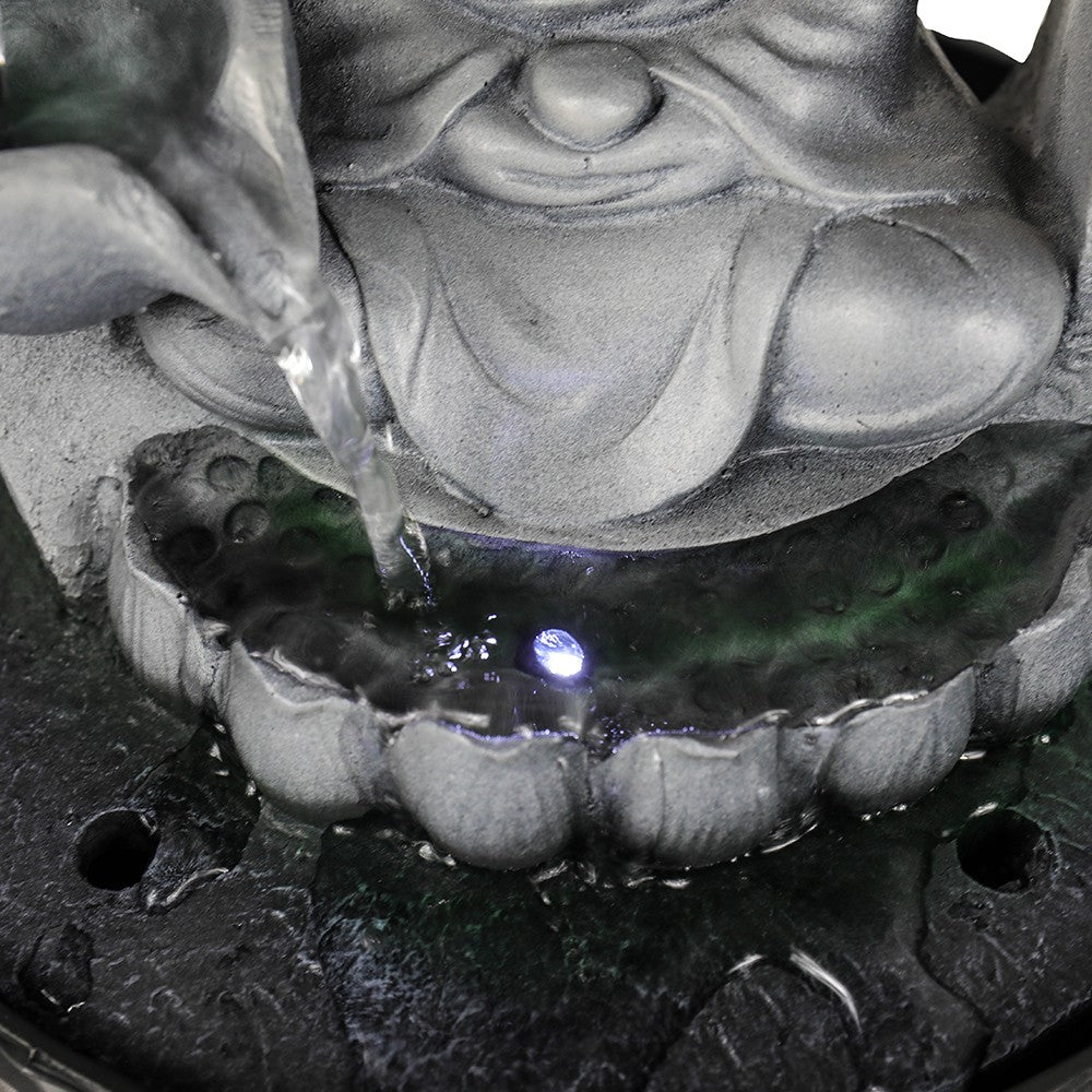 Willwolf Indoor Zen Buddha Fountain with LED Light，Indoor TableTop Water Fountain for Home and Office，Resin Waterfall，Buddha Statue Decor