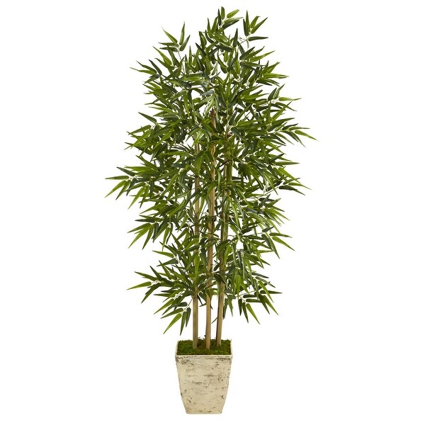 65 Bamboo Artificial Tree in Country White Planter