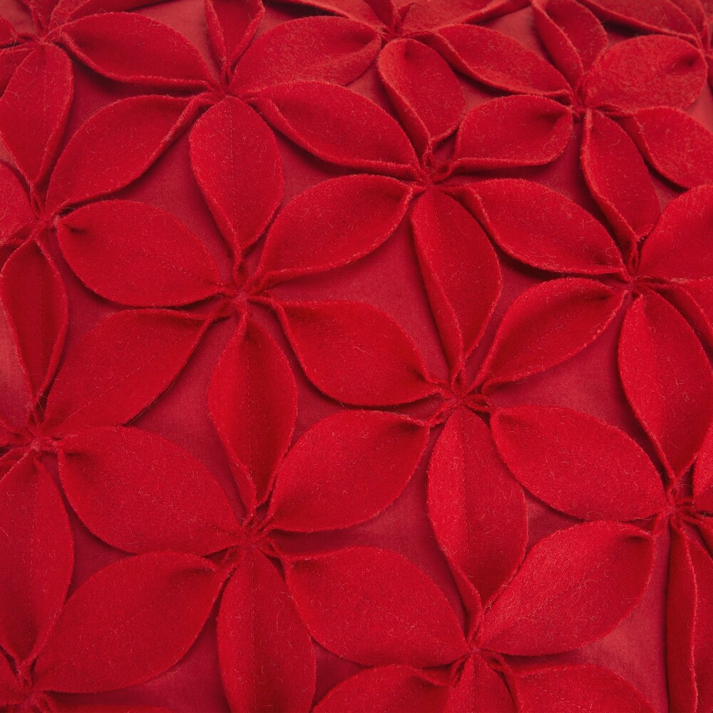 Rizzy Home Red Wool Felt Botanical Petals Throw Pillow Cover   18\