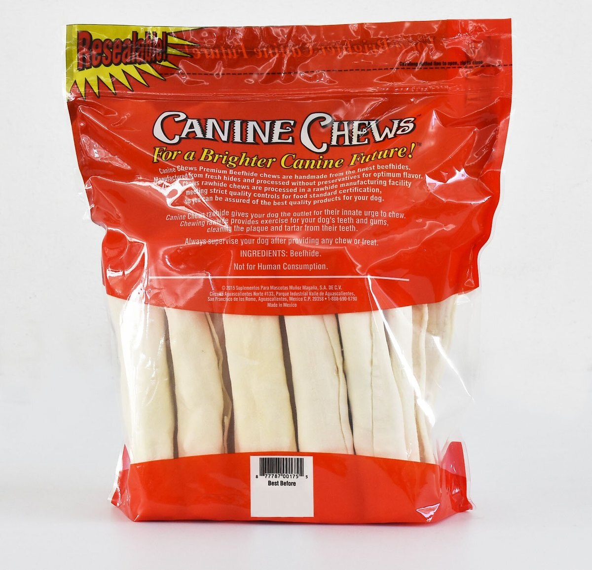 Canine Chews Premium Beefhide Rawhide Chews Dog Treats， 15 count