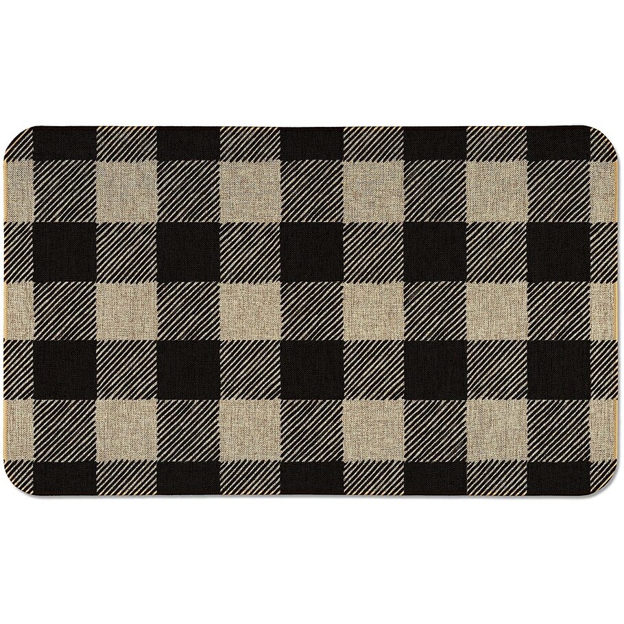 Natural Linen Look Decorative Low Profile Indoor/Outdoor Floor Mat with Recycled Rubber Back  Buffalo Check  29.5\