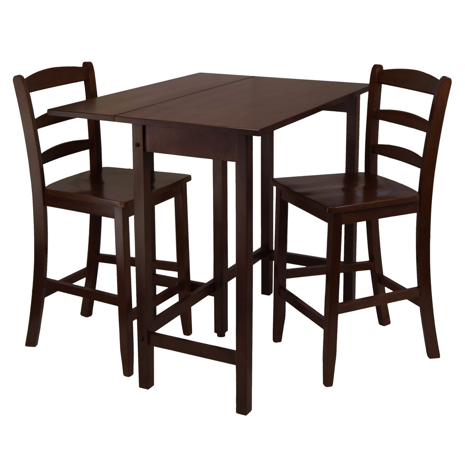 Winsome Wood Lynnwood 3-Pc Set， Drop Leaf Table and 2 Ladder Back Counter Stools， Walnut Finish