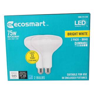 EcoSmart 75-Watt Equivalent BR40 Dimmable ENERGY STAR LED Light Bulb Bright White (2-Pack) BR40-1D 12W E26 120V 3000K