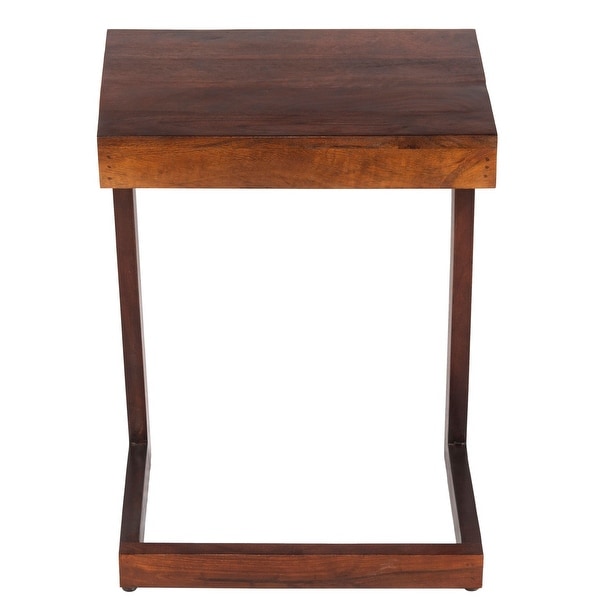 26 Inch Handcrafted Mango Wood Side End Table for Living Room， Den， or Bedroom， Open Design Base， Dark Brown