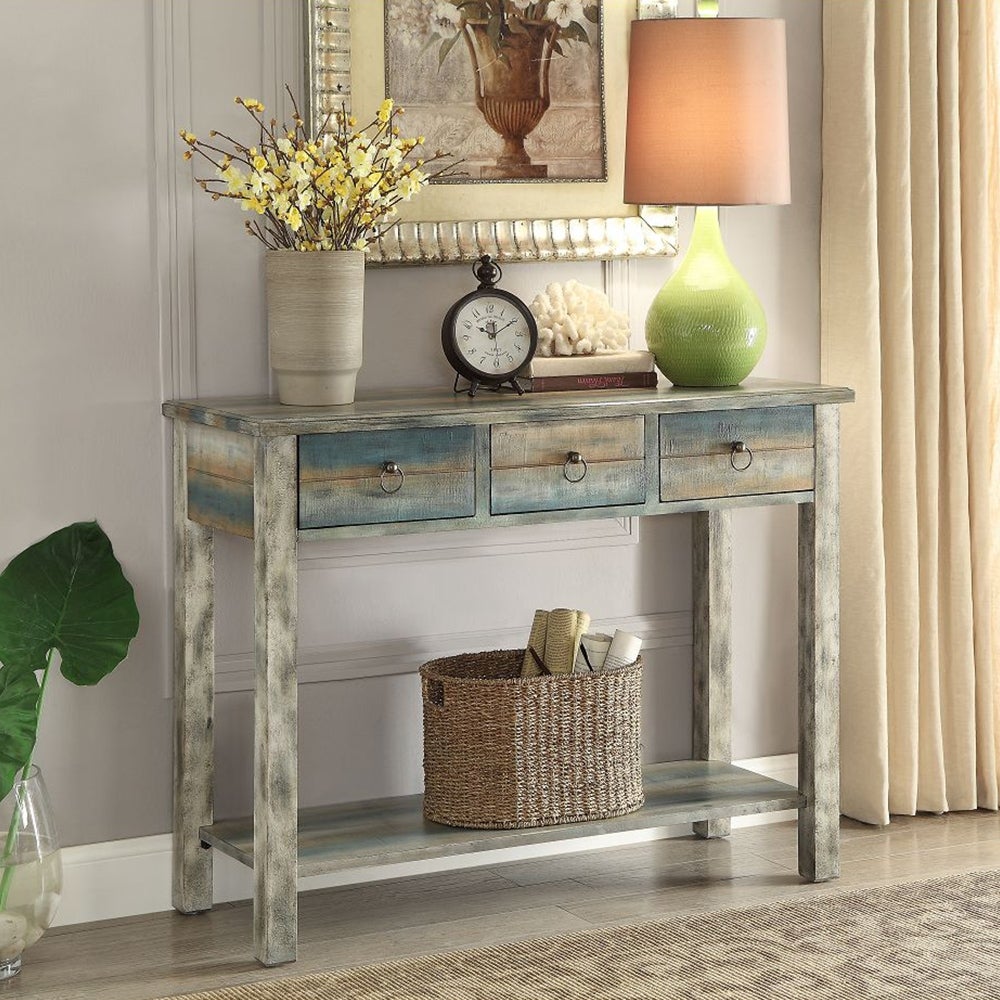 Rustic Multicolor Console Table， Sofa Table With Drawers And Shelf