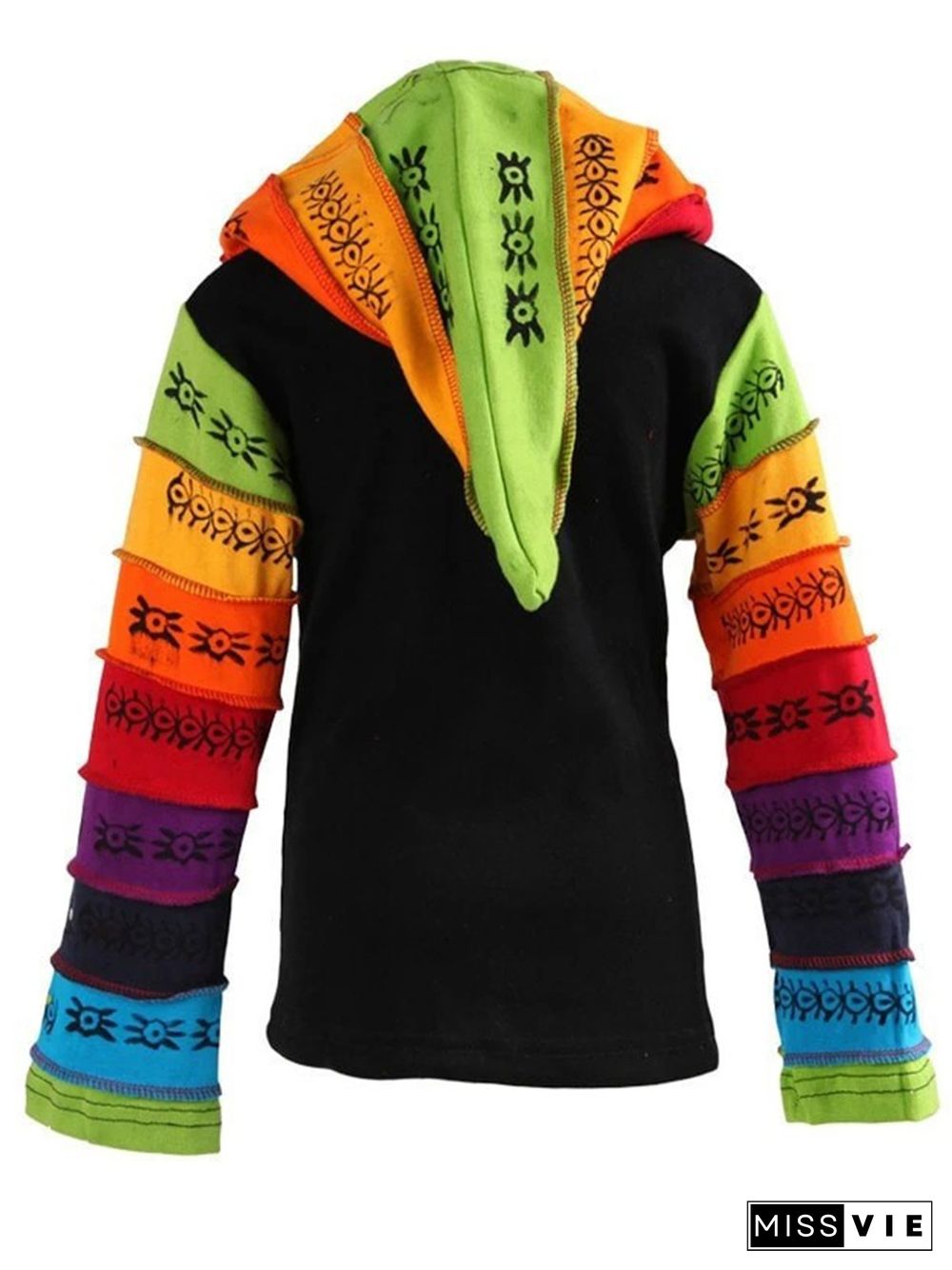 Vintage Hoodie Long Sleeve Multicolor Geometric Printed Plus Size Statement Casual Outwear