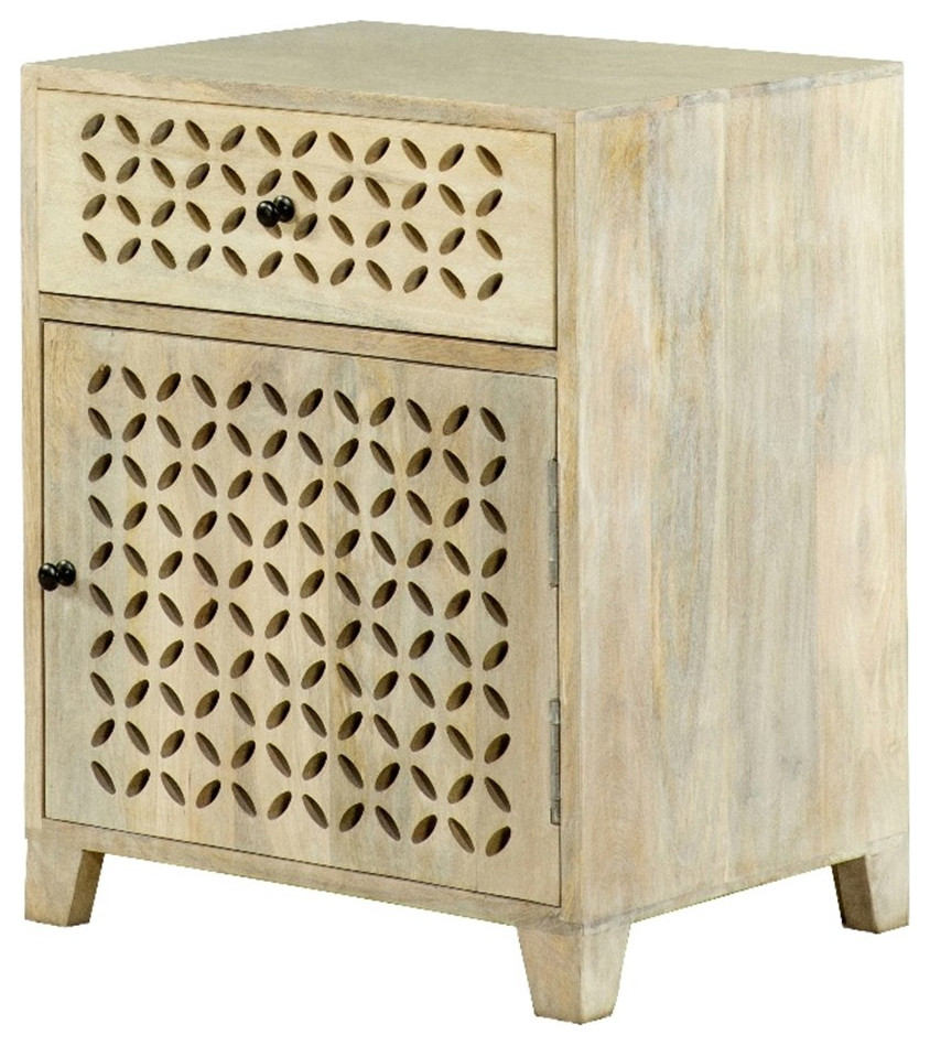 Coaster August Lattice Cut out 1 Door Wood Accent Table in White Washed   Transitional   Side Tables And End Tables   by Homesquare  Houzz