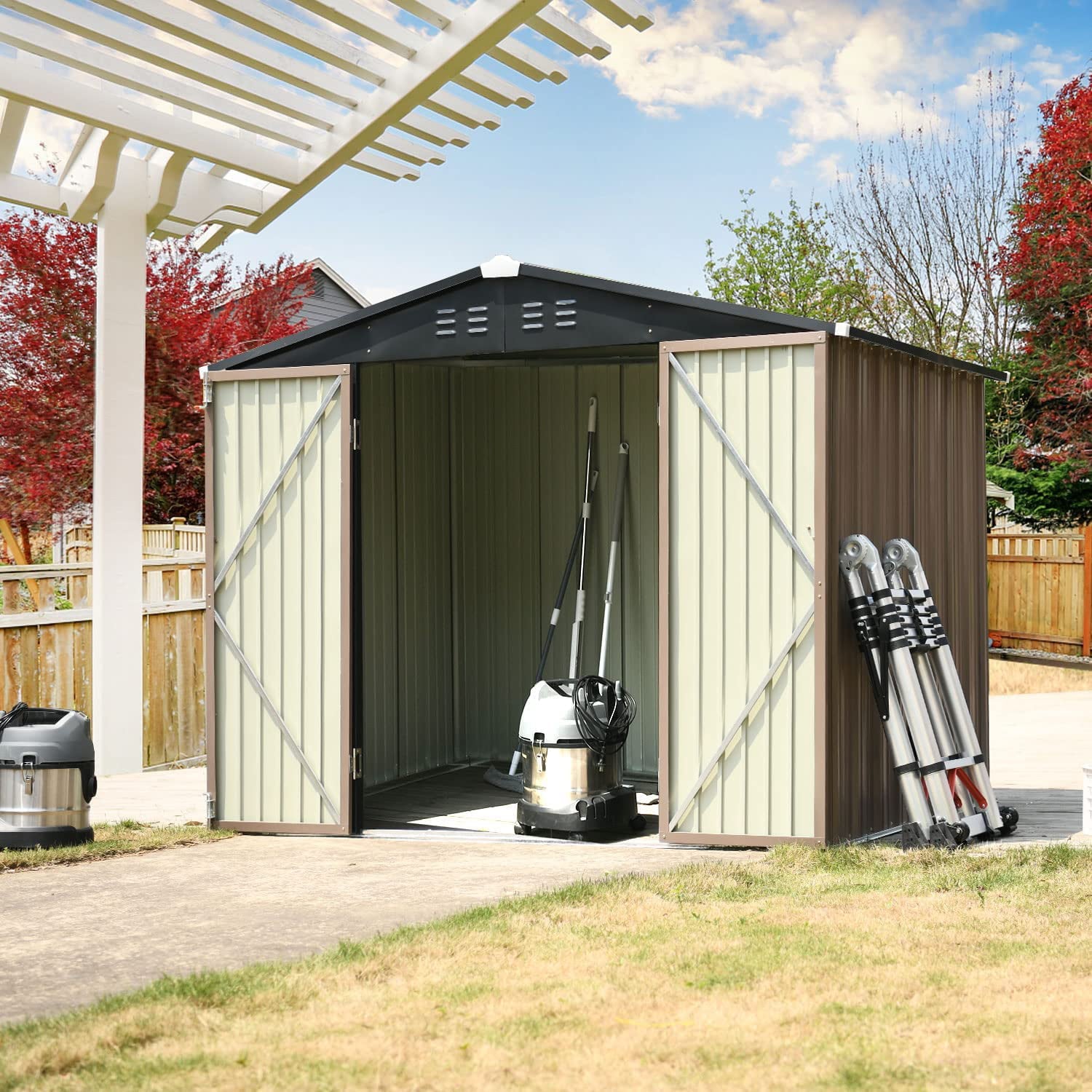 8x6 FT Outdoor Metal Storage Shed, Steel Garden Shed with Door and Lock, Metal Shed & Outdoor Storage for Backyard, Patio, Lawn