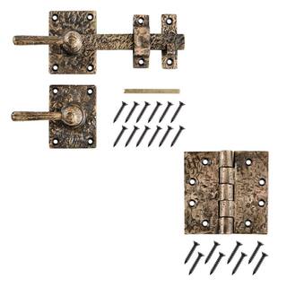 Everbilt 8 in. Antique Brass Drop Bar Latch Gate Set with 5 in. Butt Hinge 60225