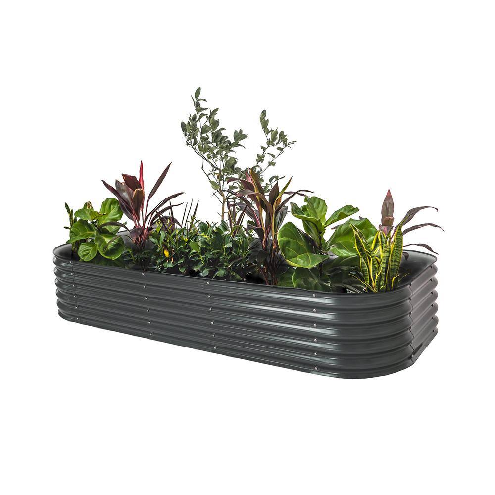 vego garden 17 in. 10-In-1 Modular Modern Gray Metal Raised Garden Bed Kit VB10N117MG