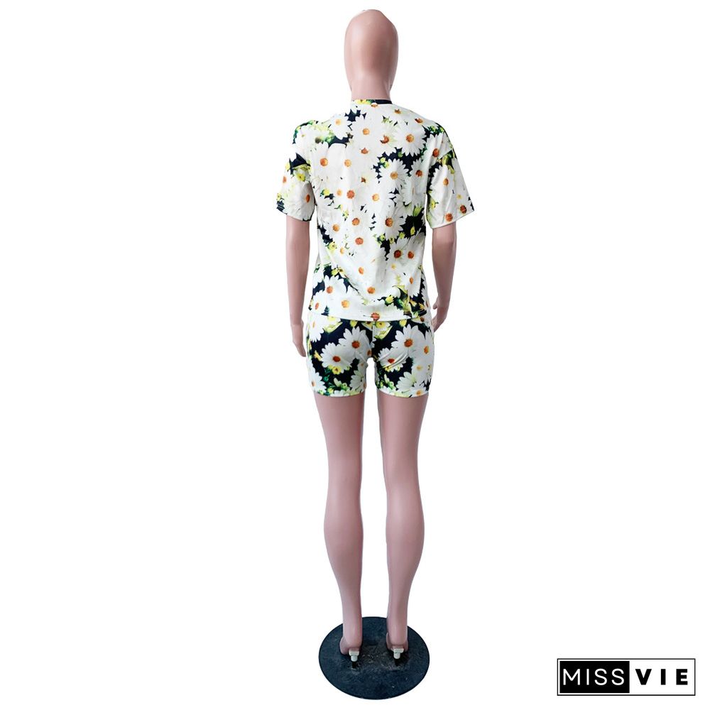 Summer Floral Print T-Shirts Shorts Set Two Pieces