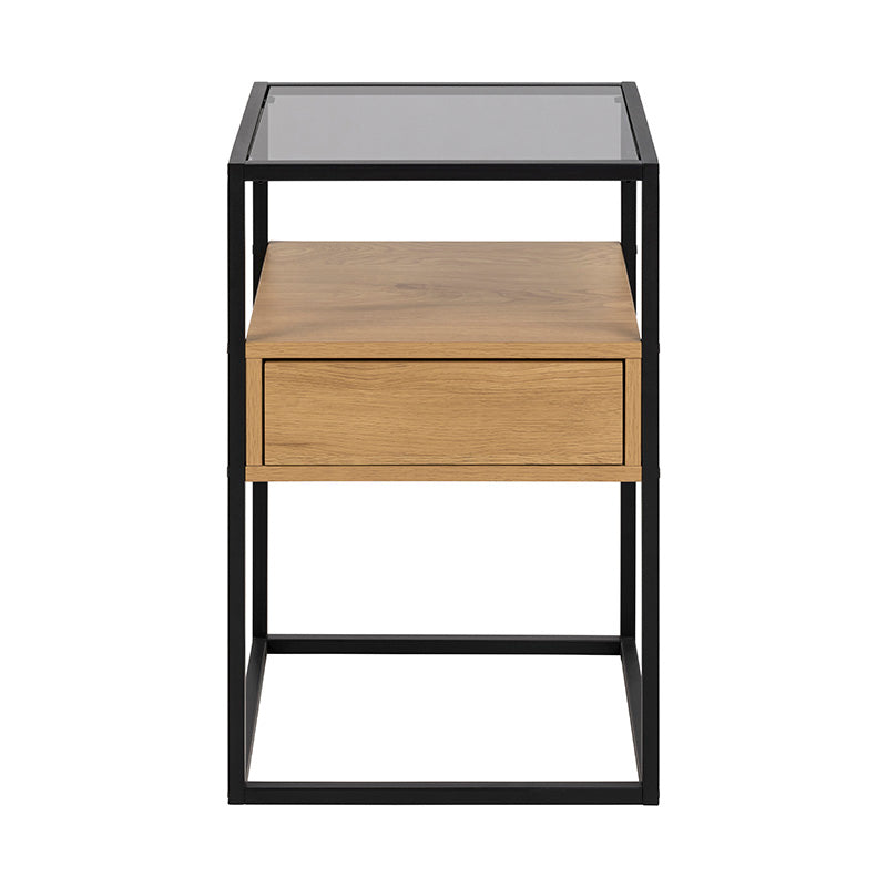 RANDOLF Side Table/Bedside Table 40cm - Natural & Black