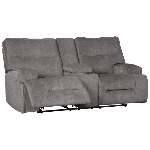 Coombs Recliner Power Loveseat With Console Charcoal Signature Design By Ashley