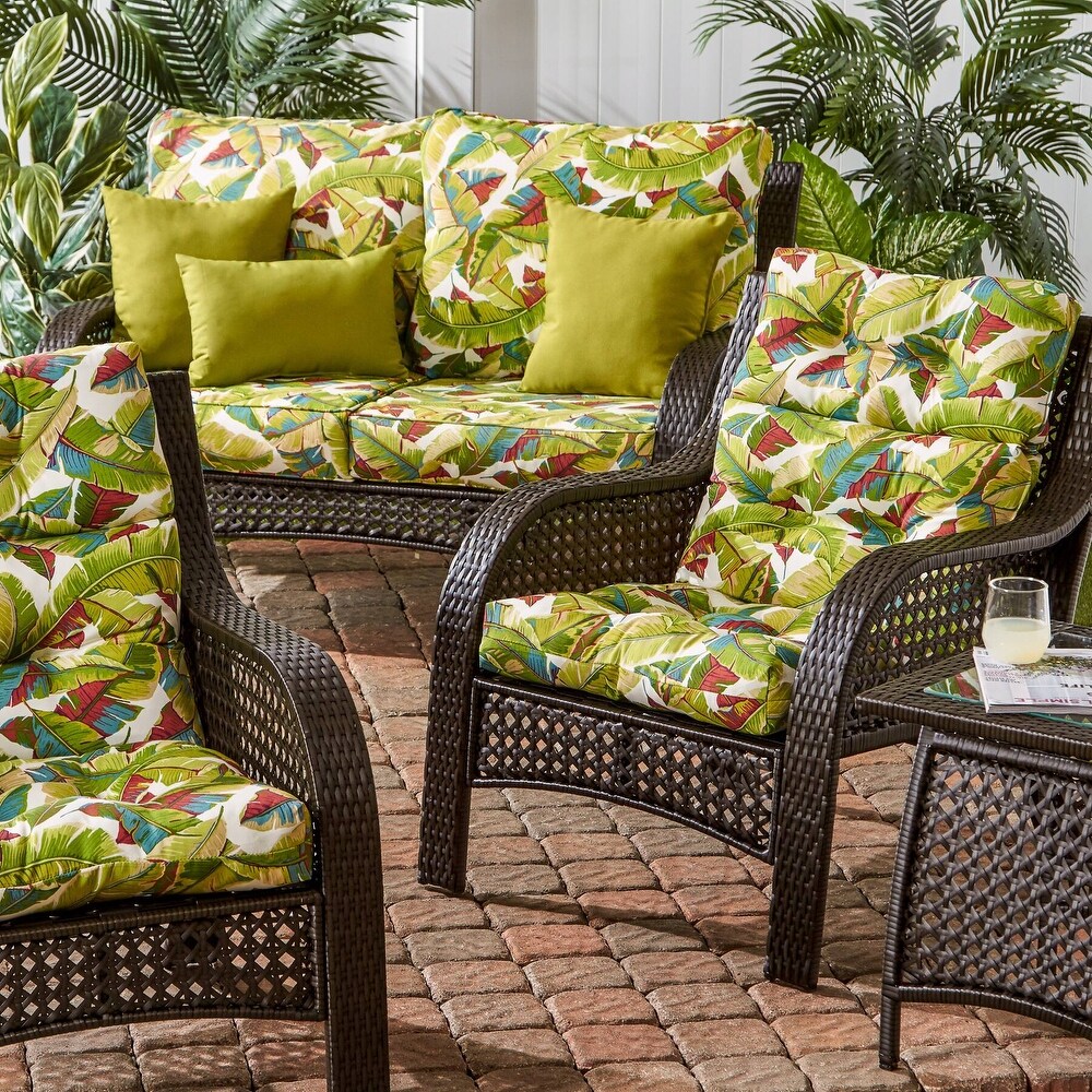 Diggs 3 section 22 inch x 44 inch Outdoor Palm Leaves High Back Chair Cushion (Set of 2) by Havenside Home   44l x 22w