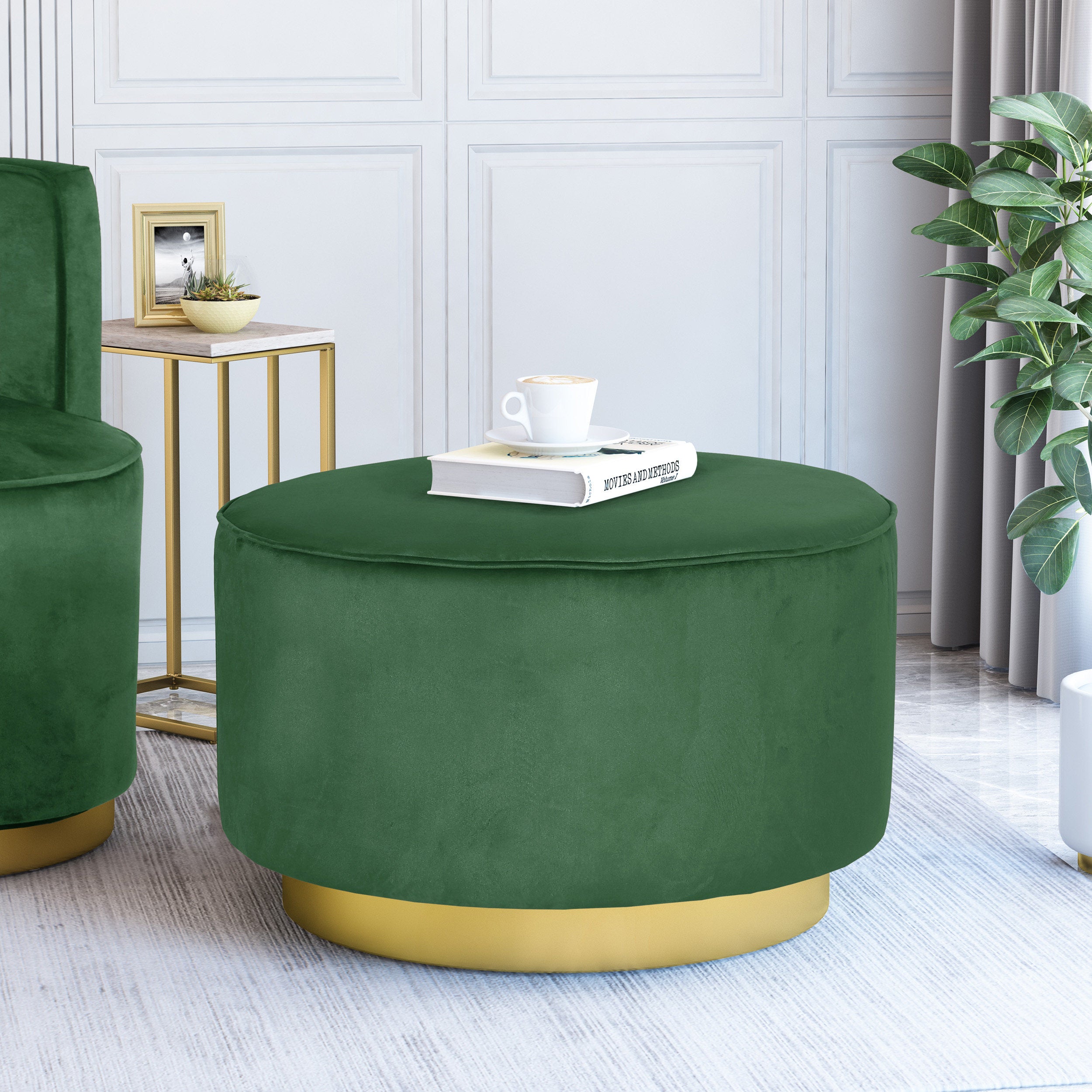 Kile Modern Glam Velvet Swivel Ottoman