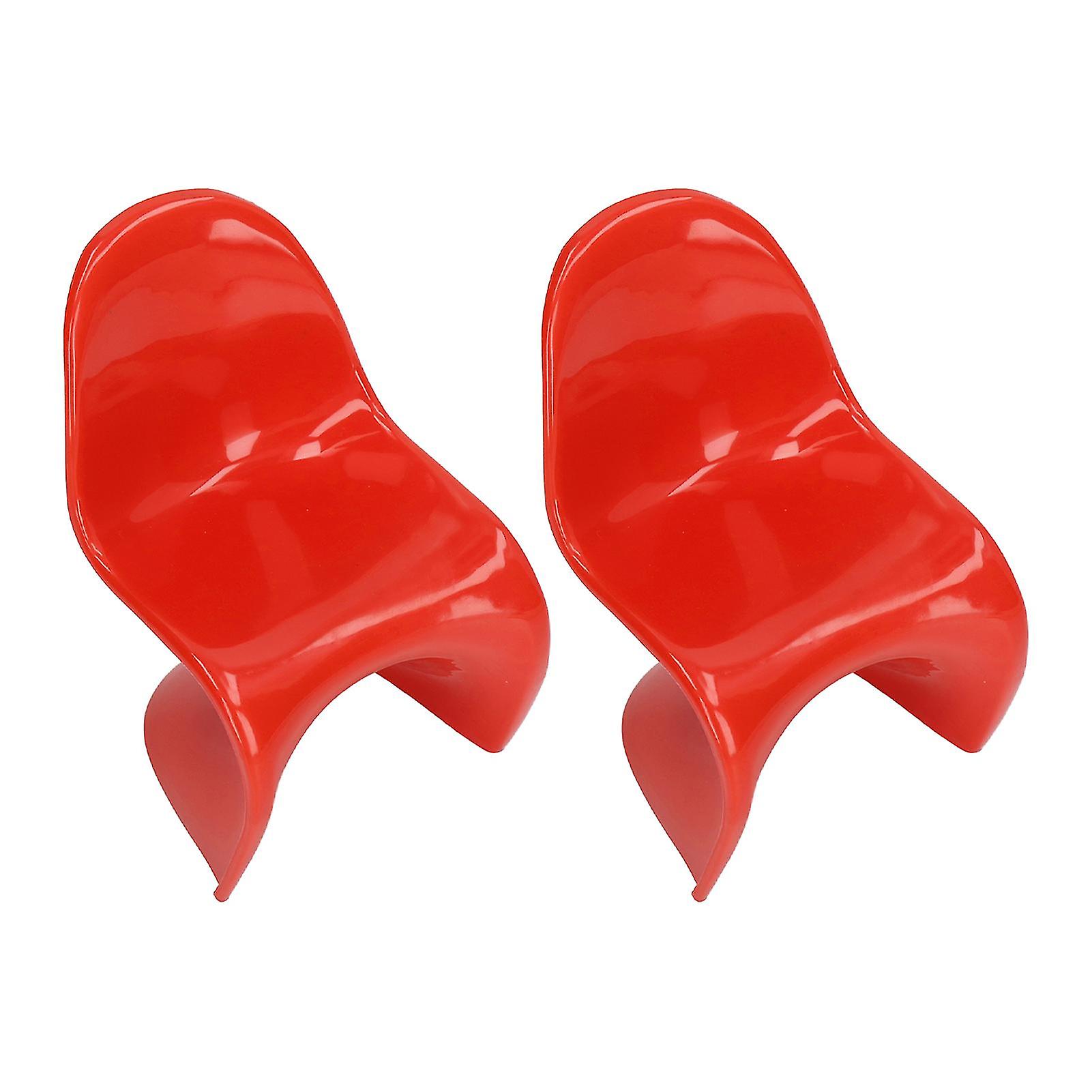 2pcs Miniature Chair 1/6 Scale Casual Cute Style DIY Small Plastic Material 14x9x8cm Doll House Toys for Ornaments Red