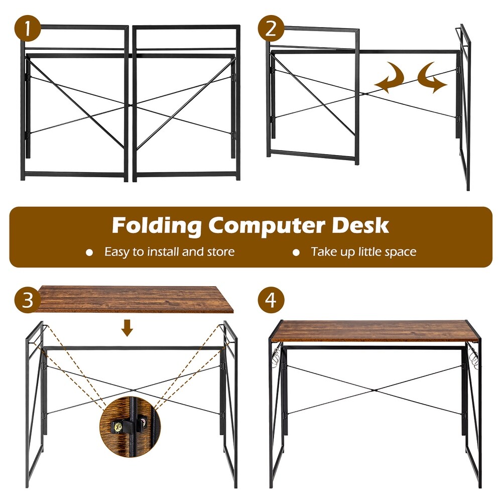 Costway Folding Computer Desk Writing Study Table w/6 Hooks Home