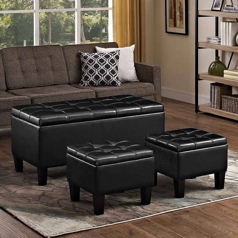 Simply Home Dover Faux-Leather Storage Ottoman Bench 3-piece Set