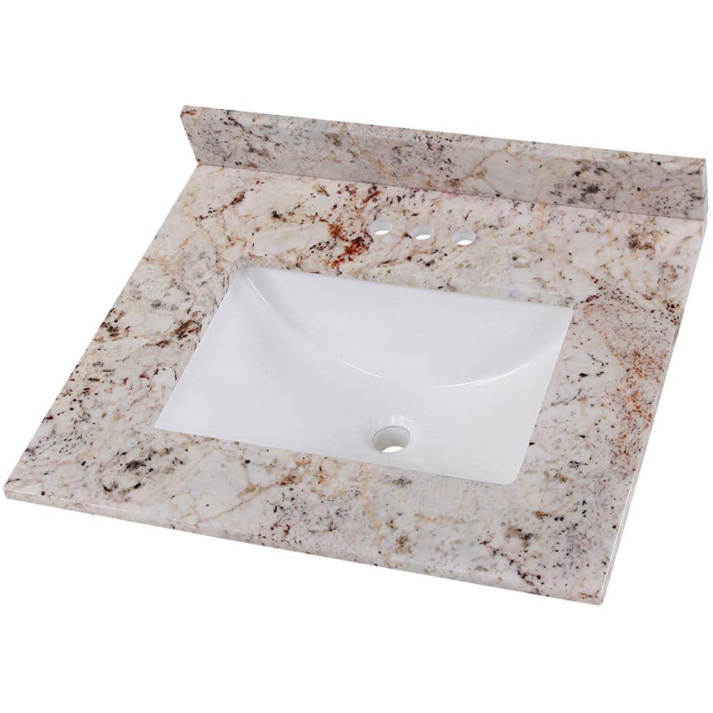 Home Decorators Collection 25 in W x 22 in D Stone Effects Cultured Marble Vanity Top in Rustic Gold with Undermount White Sink