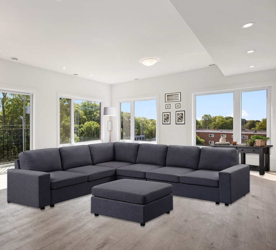 Casey Modular Sectional Sofa With Ottoman  Linen   Transitional   Sectional Sofas   by Lilola Home  Houzz