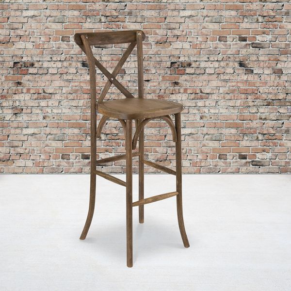 HERCULES Series Dark Antique Wood Cross Back Barstool