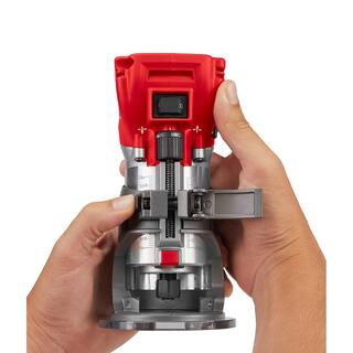 MW M18 FUEL 18V Lithium-Ion Brushless Cordless Compact Router w Compact Router Offset Base  Router Plunge Base 2723-20-48-10-5602-48-10-5601